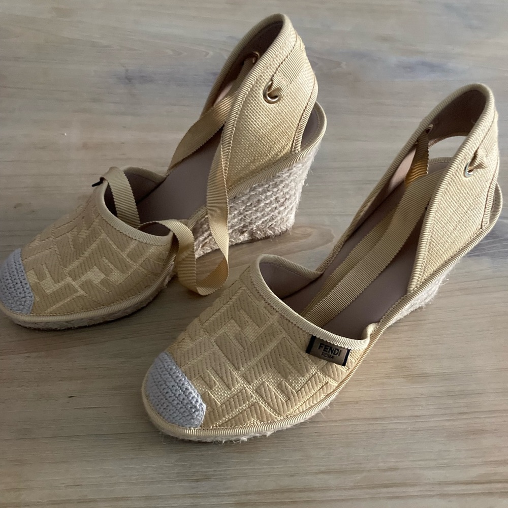 Fendi yellow espadrilles with 4” wedges. Size 39 1/2